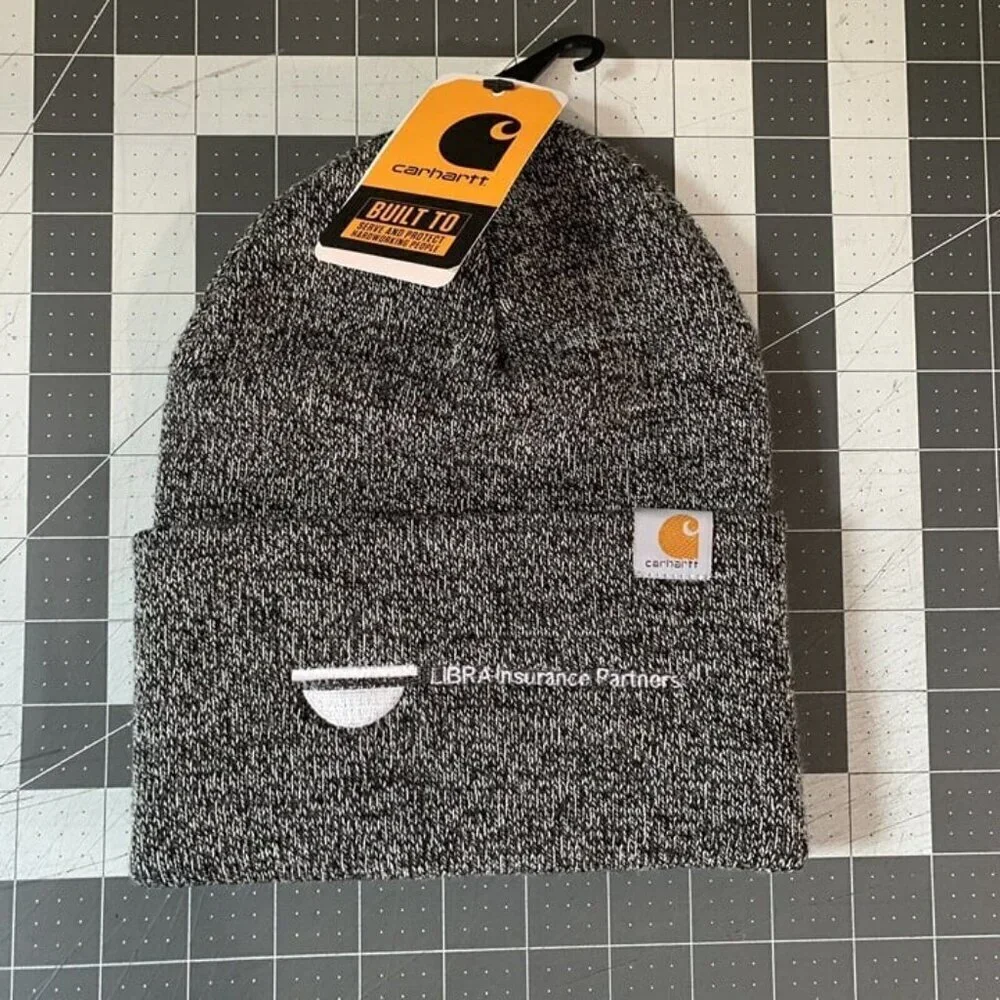 Carhartt Knit Cuffed Gray Beanie Hat Rib Knit OSFA Acrylic Embroidered